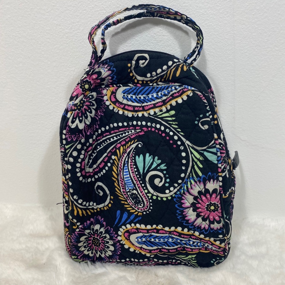 Vera Bradley Quilted Black‎ Paisley Floral Insulated Lunch Bag Tote